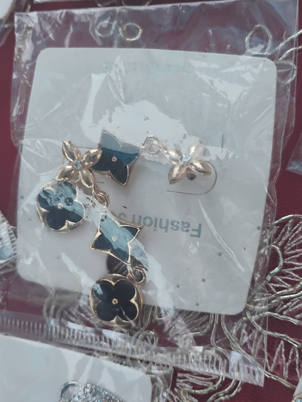 Gold-Tone Black Flower Drop Earrings - Fashion
